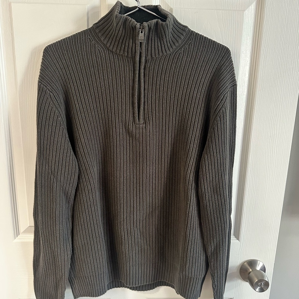 Calvin Klein Men's Zip-Up Ribbed Sweater - Dark Gray